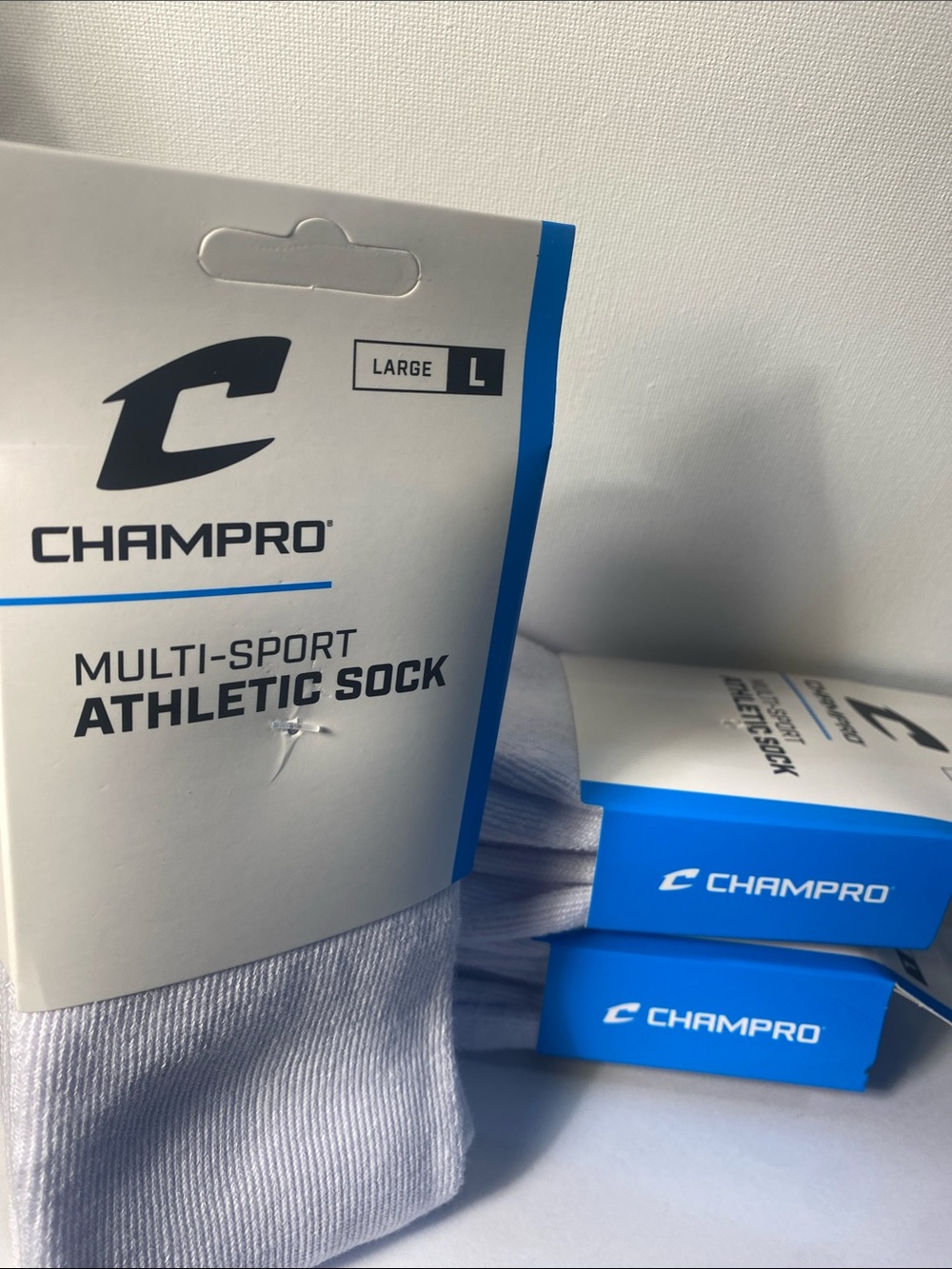 Champro multi-sport athletic socks in white size large (pack of 3)